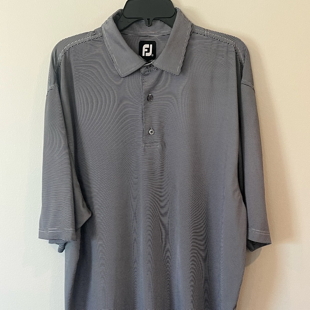 FootJoy Golf Polo Country Club Black White Stripe FJ Shirt Sz XL